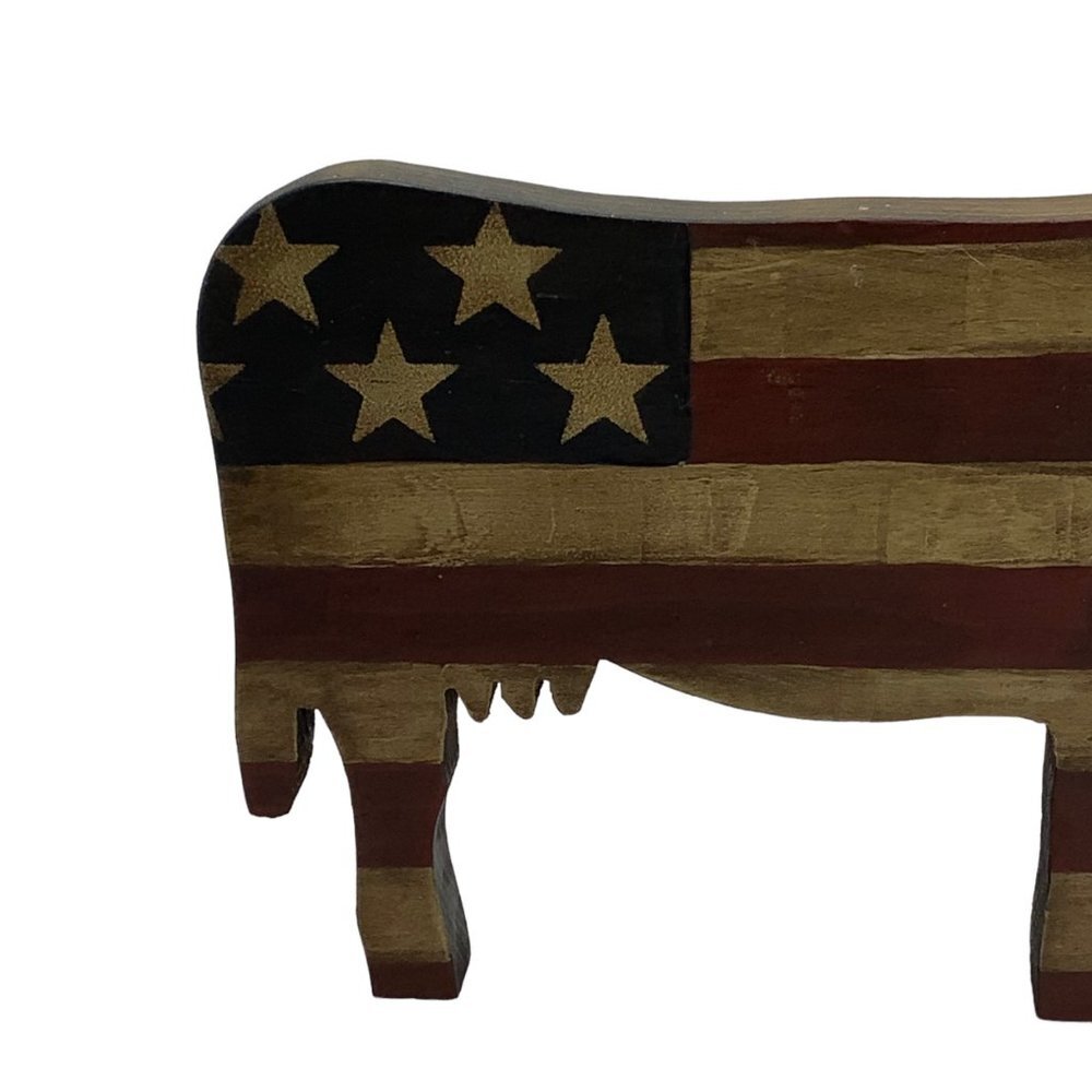 Vintage Farm Folk Art Cow Flag Independence Memorial Wood Wall Decor‎ 11"x6.5" - Picture 2 of 7